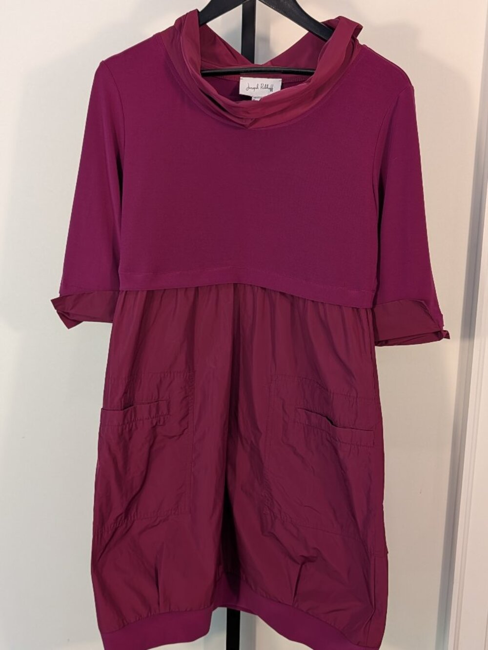 Joseph Ribkoff Mixed Media Lagenlook Dress Fuchsia Funnel Neck | Sz 8